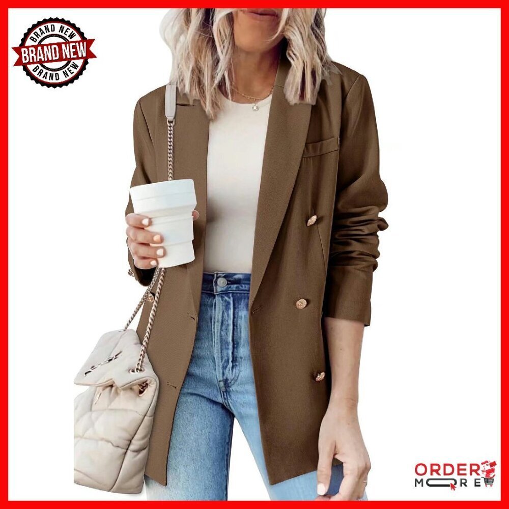 Women's Slim Fit Double Breasted Blazer - Long Sleeve Office Jacket